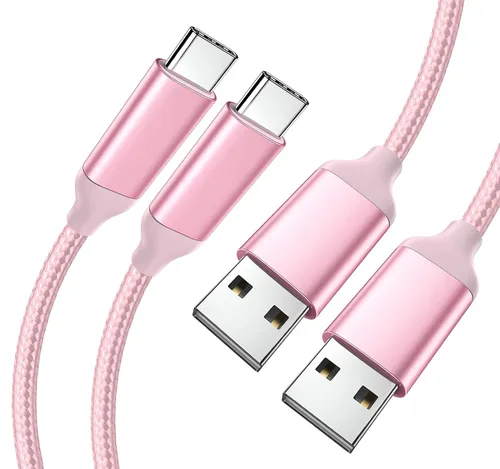 Vista 13 de Awnuwuy [2 unidades de 10 pies] Cable de carga USB tipo C rosa, cable largo para Android auto, USB A a USB C, cable de carga rápida para Samsung