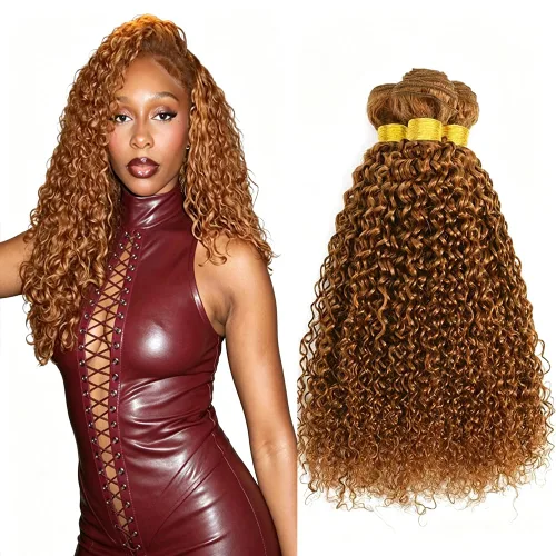 Vista 128 de P4613 Cabello humano rizado onda profunda marrón y paquetes mixtos 8 10 12 P4613 Ombre Marrón-Rubio-DP