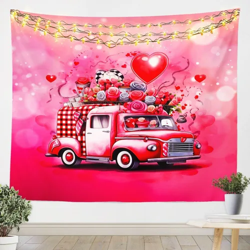 Vista 3 de Tapiz femenino de flores de rosas rojas, tapiz de pared para el día de San Valentín, decoración de habitación de niñas y mujeres, diseño de retazos