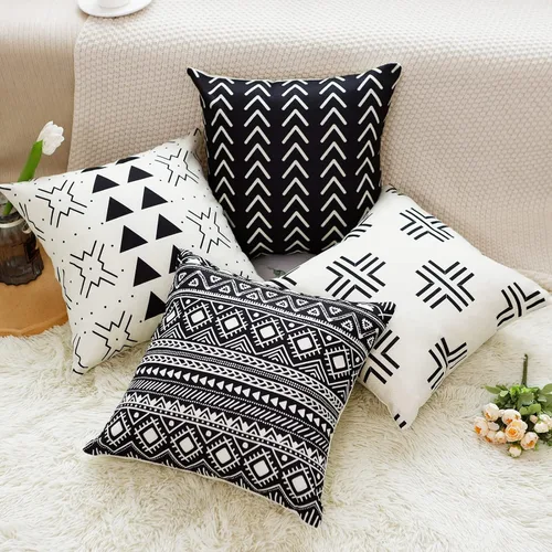 Vista 2 de Aoomzoon Juego de 4 fundas de almohada de 18 x 18 pulgadas, modernas fundas de almohada decorativas geométricas bohemias y de lino de algodón