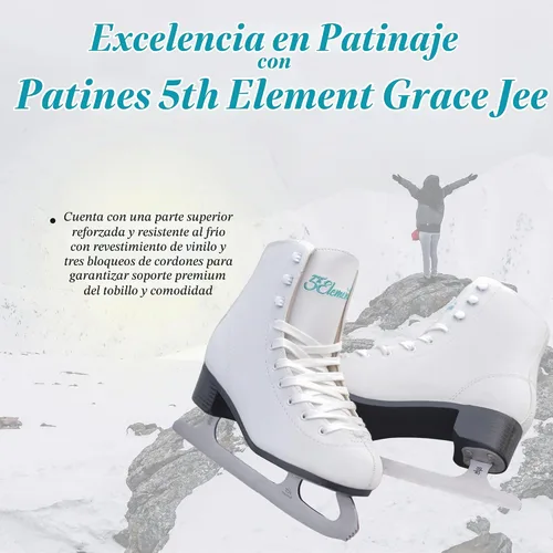 Vista 6 de 5th Element Grace Patines de Hielo para Mujer - Patines Artísticos Cómodos con Tricot Suave Aterciopelado/Forro Polar - Zapatos Elegantes de Blanco