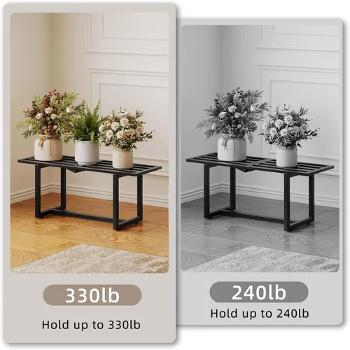 Vista 8 de Soporte para plantas para interiores y exteriores, estante plegable de metal para múltiples macetas, banco de listones de mediados de siglo