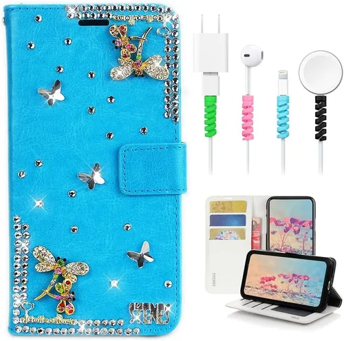 Vista 10 de Bling - Funda para teléfono móvil compatible con Samsung Galaxy S21 Ultra Case - Elegante - 3D hecha a mano libélula, con purpurina magnética
