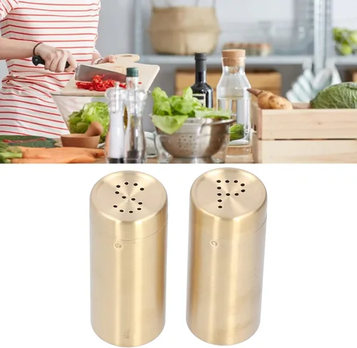 Vista 4 de Juego de salero y pimentero, coctelera de especias de acero inoxidable, fácil de limpiar y rellenar, latas de condimento en polvo con tapa, diseño