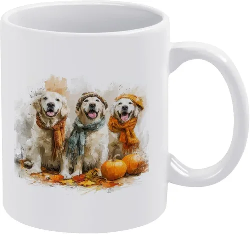 Vista 9 de Golden Retrievers with Pumpkins And Leaves Coffee Travel Mug Thanksgiving Autumn Halloween Milk And Tea Ceramic Cup Fathers Day Dad Gifts from