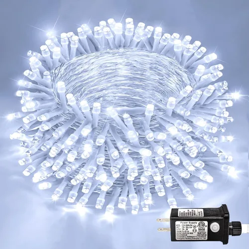 Vista 30 de Guirnalda de 120 luces LED rojas impermeables para exteriores, luces de Navidad rojas de 40 pies, 8 modos, cable transparente, guirnalda de luces