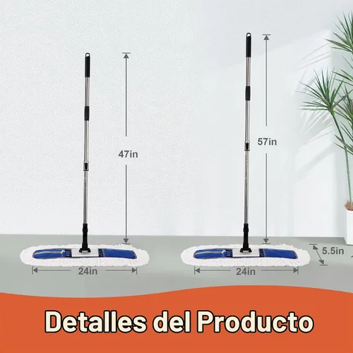 Vista 7 de CLEANHOME Trapeador de polvo comercial resistente de 24 pulgadas para suelos de madera dura y áreas grandes, con 2 almohadillas de microfibra, mango