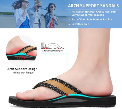 Vista 4 de STQ Sandalias ortopédicas para mujer, sandalias de playa ajustables con soporte de arco para aliviar la fascitis plantar