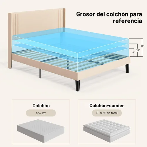 Vista 8 de Gizoon Base de cama matrimonial con cabecera con respaldo de ala, cama