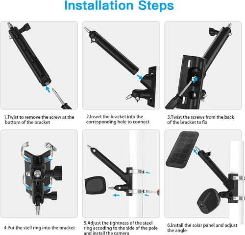 Vista 5 de Soporte de montaje de poste 2 en 1 para panel solar Arlo/Arlo Pro 3/Arlo Ultra1&2/Arlo Essential/Arlo Pro 4/eufyCam Accesorios de montaje al aire