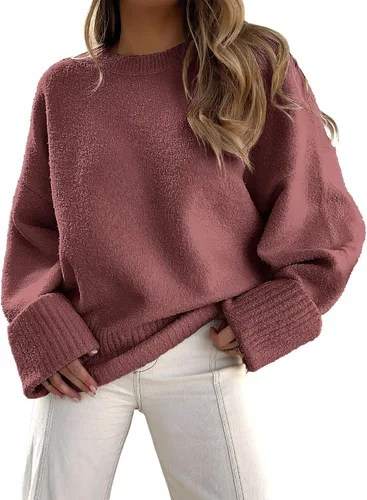 Vista 151 de LOGENE Suéter de gran tamaño para mujer, cuello redondo, manga larga, suave, mullido, suéter de punto 2025 para otoño e invierno