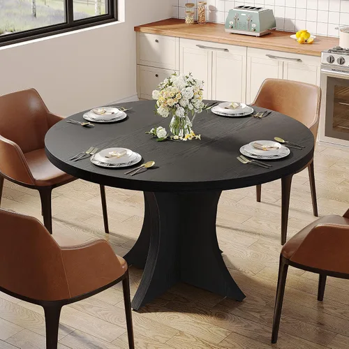 Vista 4 de Tribesigns - Mesa de comedor redonda para 4-6 personas, mesa de cocina de estilo granja de 47.24 pulgadas, mesa de comedor de madera con base