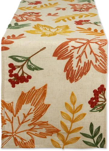 Vista 8 de DII Decoración de mesa de otoño bordada para comedor de Acción de Gracias, camino de mesa, 14 x 70 pulgadas, hojas de otoño