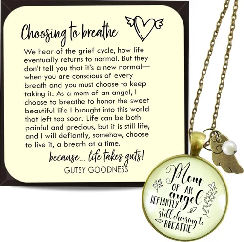 Vista 31 de Gutsy Goodness Miscarriage Necklace Comforting Sentimental Handmade Jewelry For Mom - Pendant, Message Card, Keepsake Gift Box