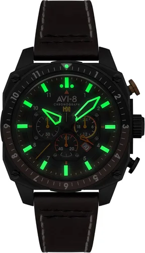 Vista 40 de AVI-8 Hawker Hunter AV-4100 - Reloj de cuarzo japonés para hombre con esfera de 1.693 in con correa de cuero
