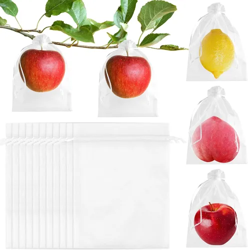 Vista 7 de Morcheiong 60 bolsas de protección de frutas de 6 x 8 pulgadas, bolsas reutilizables de red de frutas para árboles frutales, bolsas de malla de red
