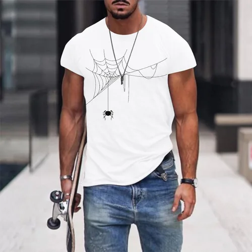Vista 4 de Camisa de manga corta para hombre, de Halloween, para hombre, para verano, otoño, a la moda, casual, de algodón, para Halloween, con estampado