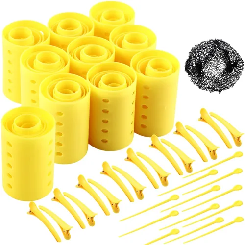 Vista 9 de WILLBOND El juego de 141 rodillos para el cabello incluye rodillos de plástico con alfileres y clips (azul bebé)