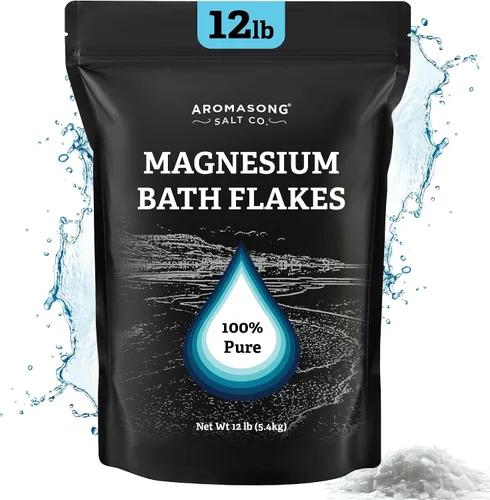 Vista 9 de Aromasong Escamas de magnesio del mar Muerto, bolsa negra resellable de 12 libras, sales de baño de cloruro de magnesio relajantes musculares
