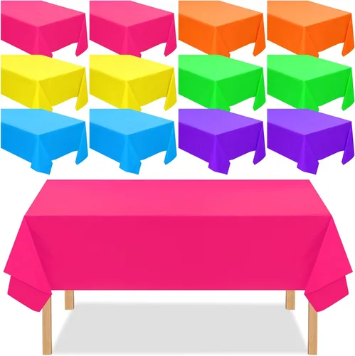 Vista 7 de Peryiter Paquete de 12 manteles de plástico de colores neón surtidos, desechables, rectangulares, tropicales, suministros para fiestas, cumpleaños
