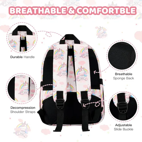 Vista 6 de JOYHILL Mochilas para niños, bonita mochila preescolar ligera resistente al agua, correas de hombro ajustables para niños, Unicornio Apink, Classic
