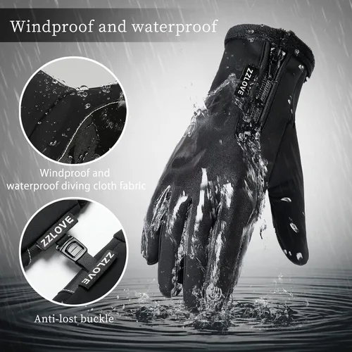 Vista 3 de ZZLOVE Guantes de invierno cálidos para pantalla táctil para hombres y mujeres, guantes de ciclismo impermeables y antideslizantes, resistentes al
