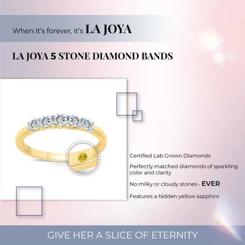 Vista 3 de Lab Grown Five Stone Diamond Rings for Women 10K Solid Yellow and White Gold Certified 14-1 CT. TW. Diamond Anniversary Bands and Wedding Rings