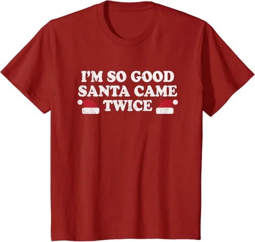 Vista 26 de Camiseta de Navidad con texto en inglés "I'm so good Santa came tware" Negro