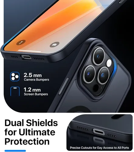 Vista 5 de Funda magnética fuerte para iPhone 15 Pro, [probada en caídas de grado militar] [compatible con MagSafe] translúcida mate delgada funda protectora a