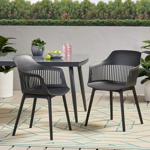 Vista 2 de Christopher Knight Home Silla de comedor al aire libre Ladonna de polipropileno (juego de 2), color negro