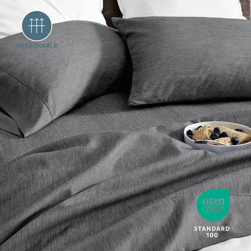 Vista 5 de Bare Home - Juego de sábanas estampadas, 1800 ultra suaves (individual, gris jaspeado) Deep Pockets 6 to 15 Inches, Breathable, Hypoallergenic
