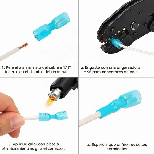 Vista 6 de HKS 100 conectores de pala hembra azul 16-14 AWG – Kit de conectores de cable de desconexión rápida eléctricos termorretráctiles – cobre rojo
