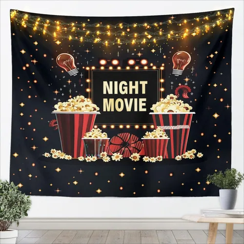 Vista 19 de Homewish Theater Cinema Poster Tapestry,Retro Movie Wall Hanging Art Popcorn Wall Blankets Movie Night Poster Tapestries for Kids Teens Girls Boys