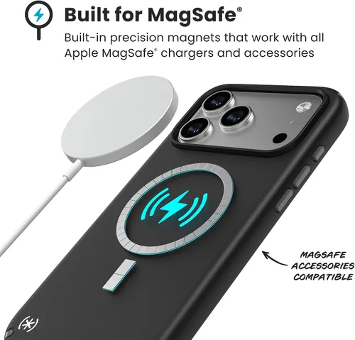 Vista 9 de Speck PRESIDIO2 PRO - Funda para iPhone 17, compatible con MagSafe, funda protectora delgada, color negro/gris pizarra/blanco
