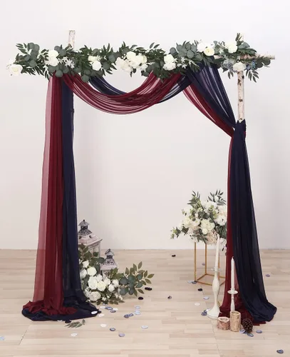 Vista 2 de 2 paneles de cortinas de arco de boda de 20 pies sin arrugas, tela drapeada, ligeramente brillante para decoración de ceremonia de boda, recepción