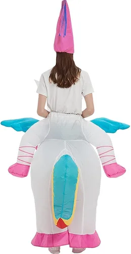 Vista 6 de One Casa Disfraz inflable de unicornio para montar en el aire de unicornio, divertido vestido de fiesta de Halloween para adultos