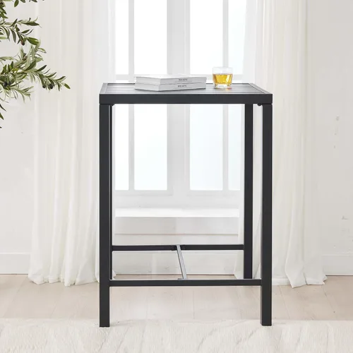 Vista 3 de Mesa de bar para exteriores, mesa cuadrada de 36.5 pulgadas de altura con marco de metal resistente y parte superior de listones resistente a