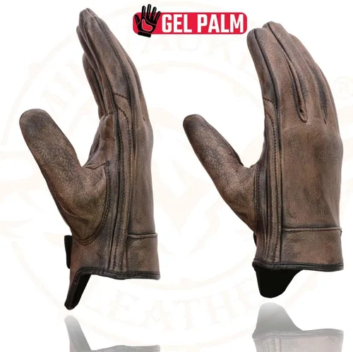 Vista 2 de Milwaukee Leather MG7512 Men's Brown Leather Gel Padded Palm Short Wrist Motorcycle Hand Gloves W/ ‘Full Panel Cover