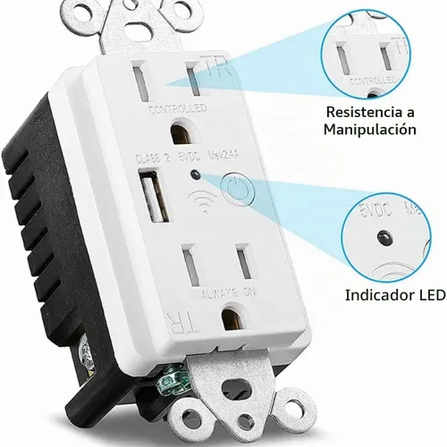 Vista 3 de Zigbee - Toma de pared con USB, un controlado, uno siempre encendido, compatible con Google Assistant y Alexa (clase 2 USB)