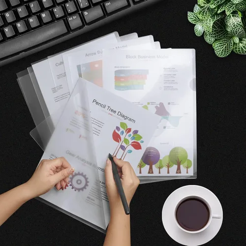 Vista 7 de Carpeta de documentos transparente para proyectos, 100 unidades, tamaño A4, carpeta de plástico transparente tipo L