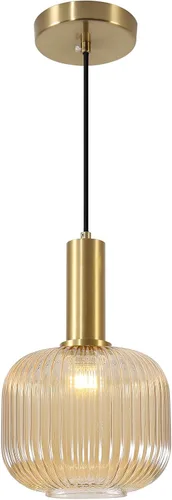 Vista 18 de KCO Lighting Lámpara Colgante Mini de Cristal Ahumado, Accesorio de Iluminación de 1 Luz Oro Cepillado, Luces Colgantes para Isla de Cocina