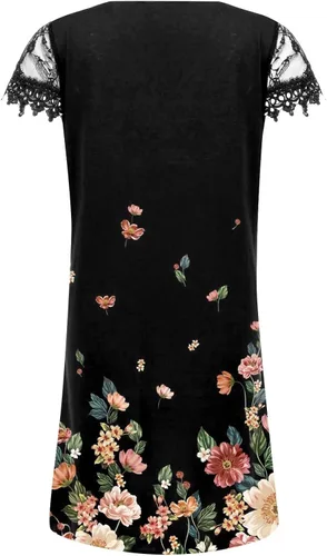 Vista 4 de Ladies Casual Positioning Print Wave V-Neck Lace Panel Short Sleeve Dress Summer Gift for Women