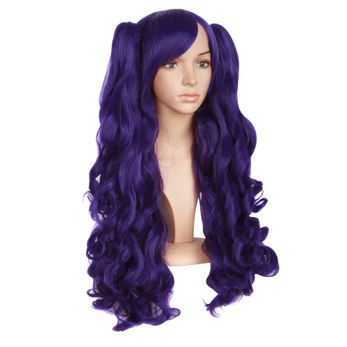 Vista 2 de Peluca MapofBeauty Lolita para disfraz, cabello largo, rizado, con coleta, Púrpura oscuro