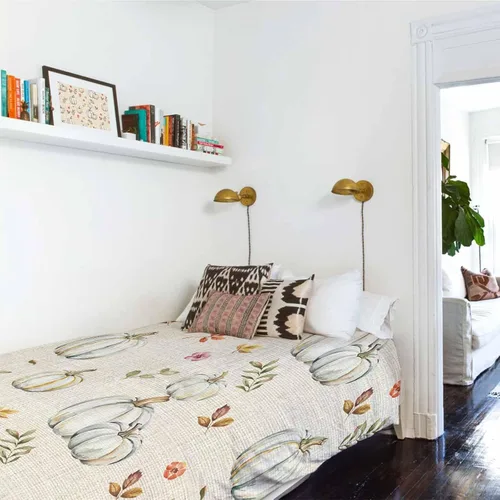 Vista 4 de T&H XHome Tapiz para colgar en la pared, tapices estéticos para dormitorio, Acción de Gracias, calabaza dibujada a mano con hojas, tapiz de pared