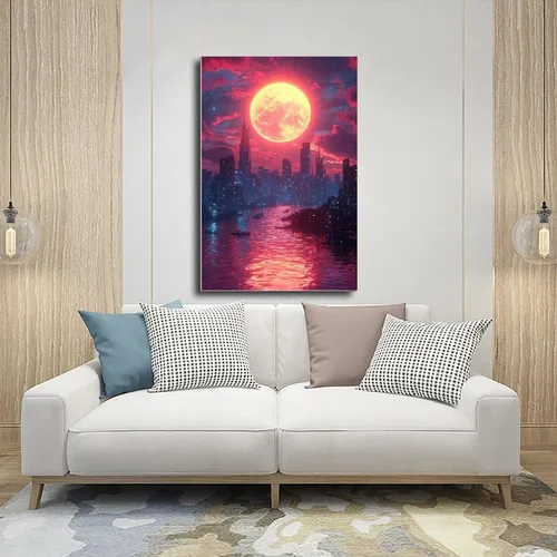 Vista 5 de XAHOR Vaporwave Wall Art – Retro Futuristic Neon Synthwave Print for Modern Home Decor Canvas Posters Wall Art Bedroom Office Room Decor Gift