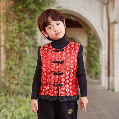 Vista 8 de Mud Kingdom Chaleco de forro polar para niños con forro cálido tradicional chino con botones de Año Nuevo
