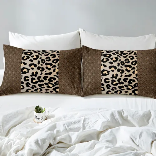 Vista 6 de Erosebridal Sábanas de cama de guepardo, sábana bajera con estampado de leopardo, tamaño individual, sábanas de rayas marrones, funda de cama