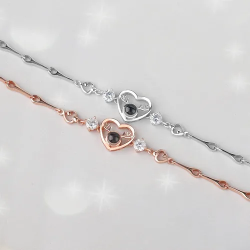 Vista 28 de Godchoices Pulsera de fotos personalizada, pulsera de proyección de fotos con imagen en el interior, collar con texto en inglés "I Love You