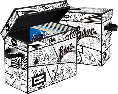 Vista 20 de Caja de Almacenamiento de Cómics, 15.8" X 7.8" X 11.8", Resistente Plegable Contiene 160-180 Cómics Contenedor Organizador Estante