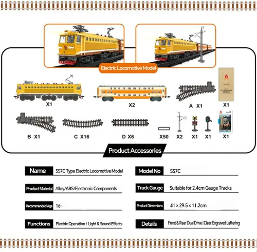 Vista 2 de SS7C - Juego de tren de Navidad, locomotora de vapor eléctrica de aleación, ferrocarril ferroviario con carros de mercancía/pista larga, adorno